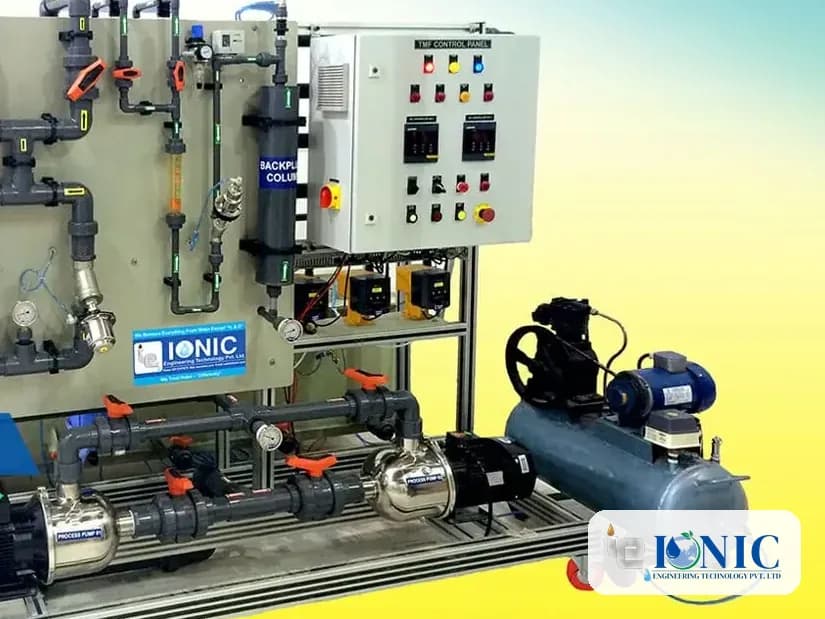 Skid-mounted TMF unit with a control panel and pumps