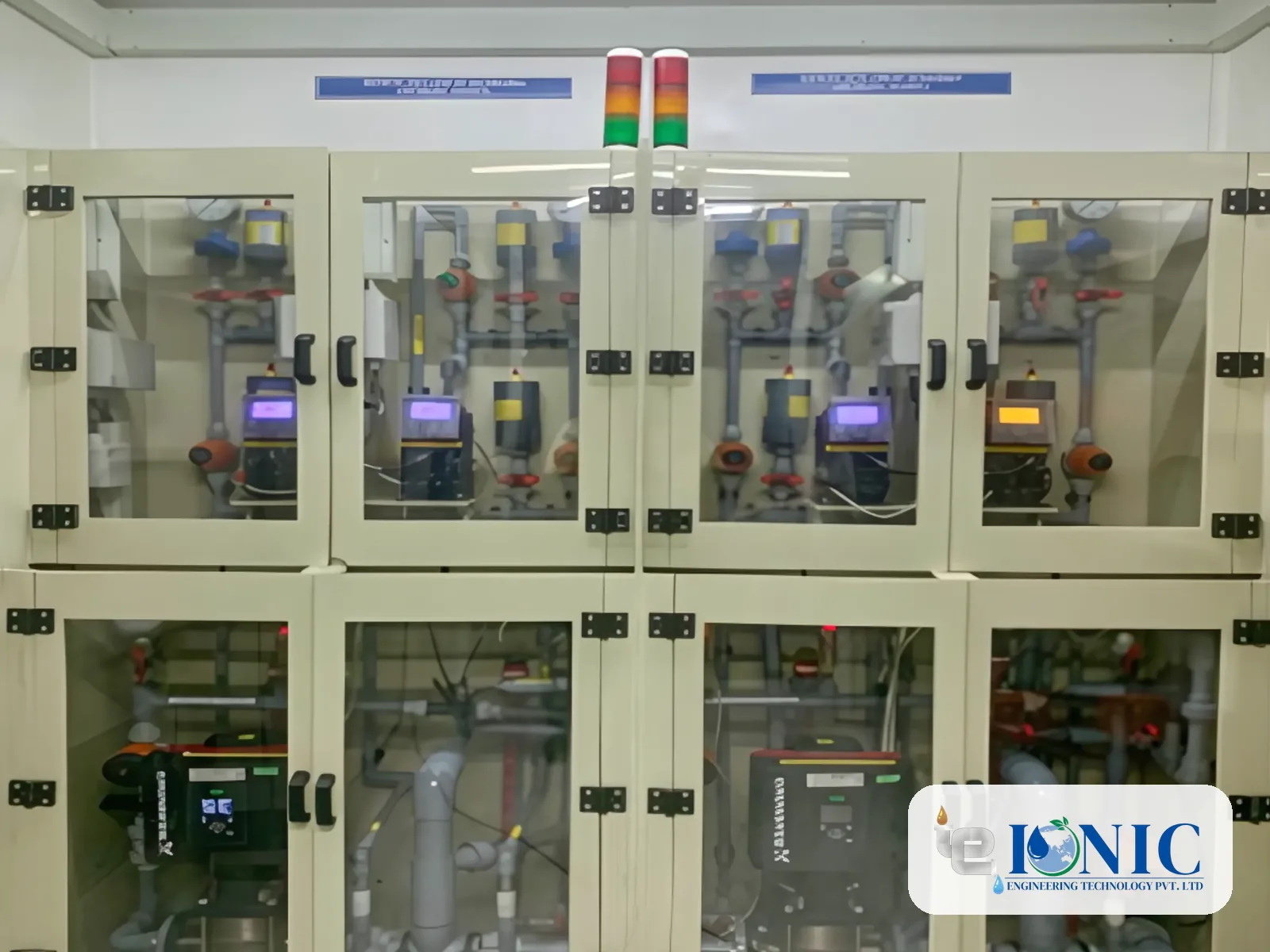Genox smart digital chlorine dioxide generator cabinets with dosing pumps and controllers