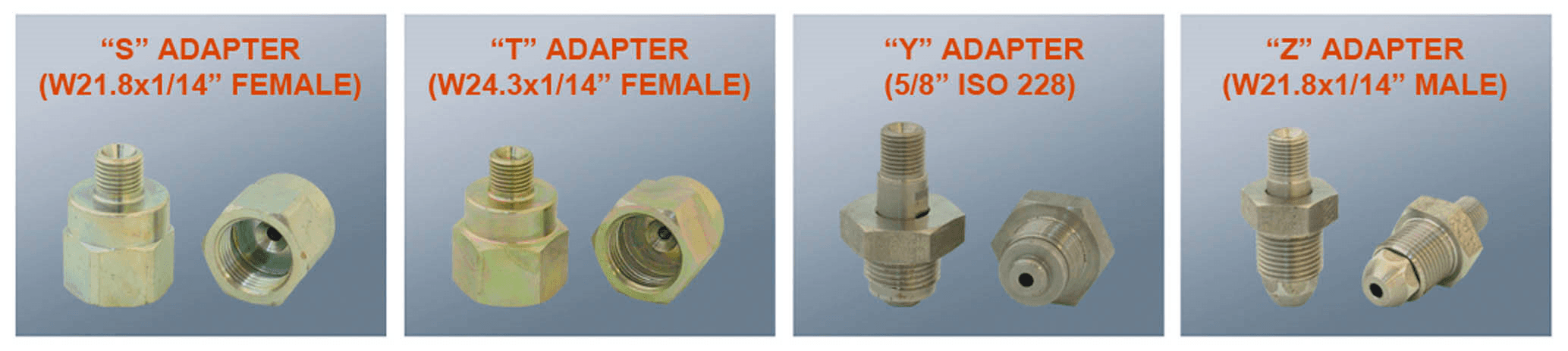 Range of optional adapters for nitrogen bottle connection